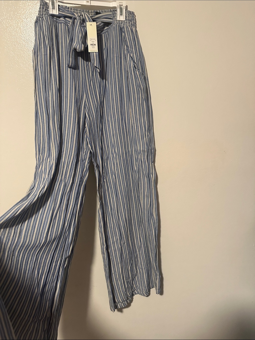 Francesca's Collections Blue and White Striped Wide-Leg Drawstring Pants